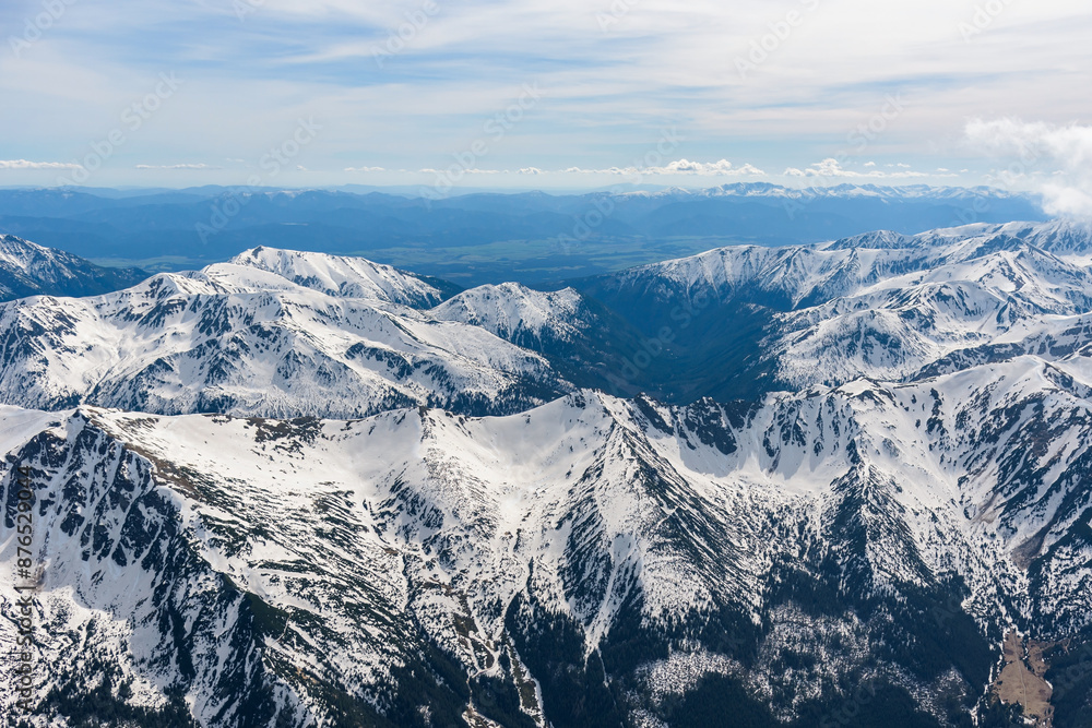 Obraz premium Aerial view of snow capped Tatra mountains