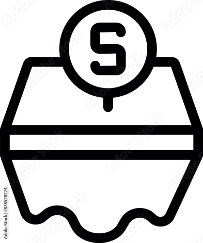 Minimalist donation box icon with a dollar coin dropping into it, symbolizing charitable giving