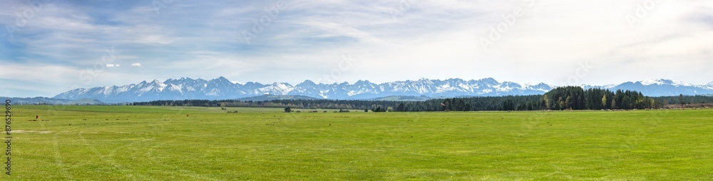 Panoramic view of grass airfield in Nowy Targ in Poland Panoramic view of grass airfield in Nowy Targ in Poland