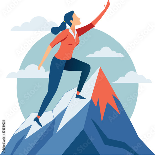 Woman Climbing Mountain Reaching Goal Success Concept Illustration