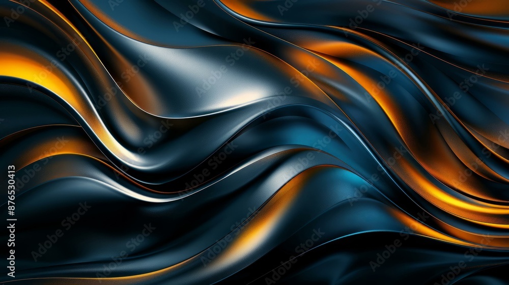 Abstract wavy metallic background with blue and orange highlights for modern design and technology themes Abstract wavy metallic background with blue and orange highlights for modern design and technology themes