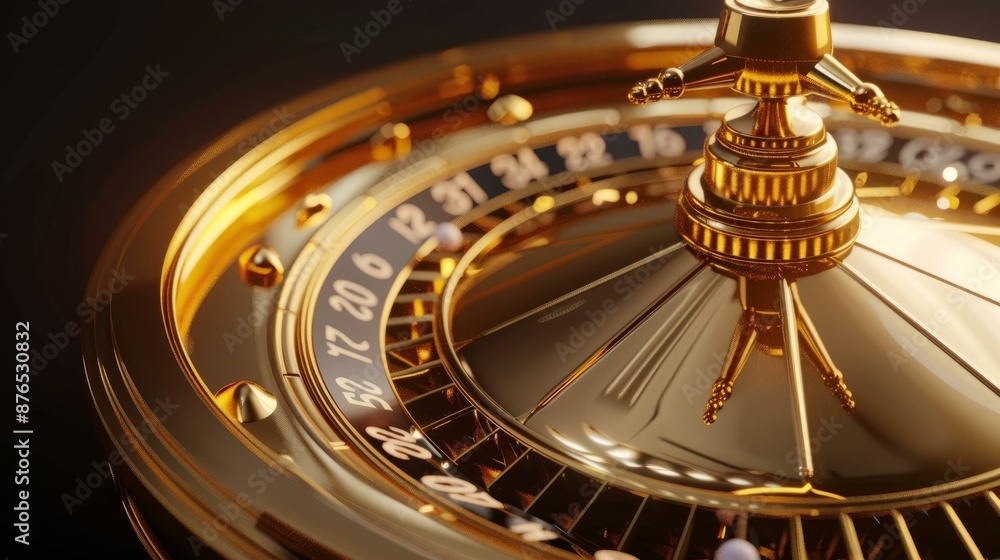 Close-up of luxury golden roulette wheel in casino, spinning with motion blur, concept of gambling, luck, and wealth Close-up of luxury golden roulette wheel in casino, spinning with motion blur, concept of gambling, luck, and wealth