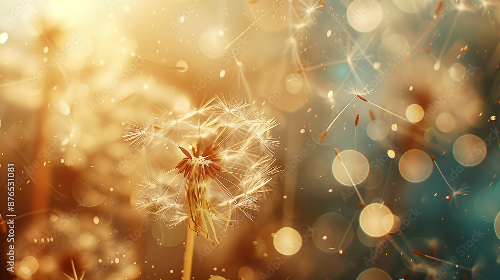 Fototapeta premium macro close up of dandelion seeds, aesthethic wallpaper background