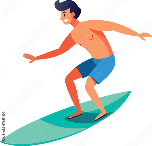 Smiling Young Man Surfing on a Green Surfboard