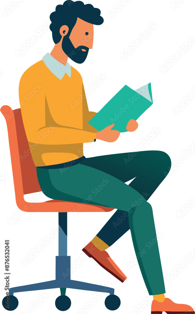Man Sitting on Chair Reading Book Illustration Man Sitting on Chair Reading Book Illustration