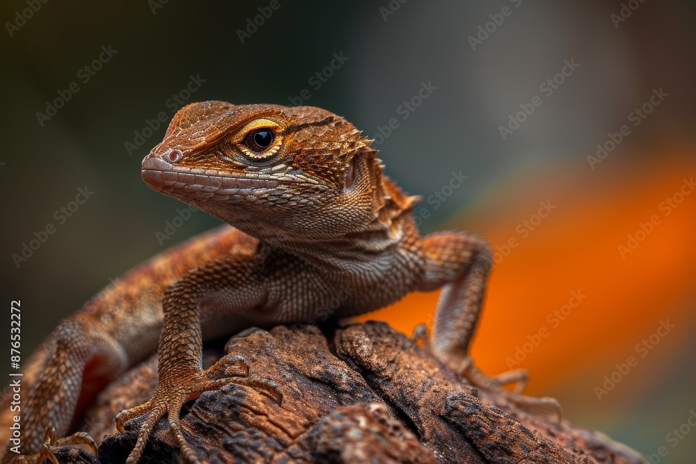 Naklejka premium Full body view of Brown Anole , in natural habitat, full body shot, full body View