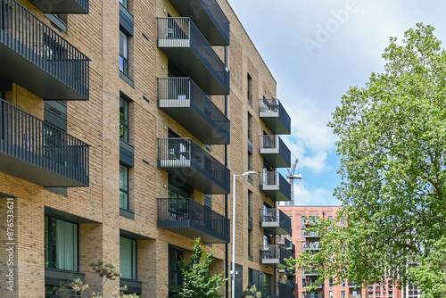 Modern accommodation in Barking along River Roding: London, UK, 24 May 2024
