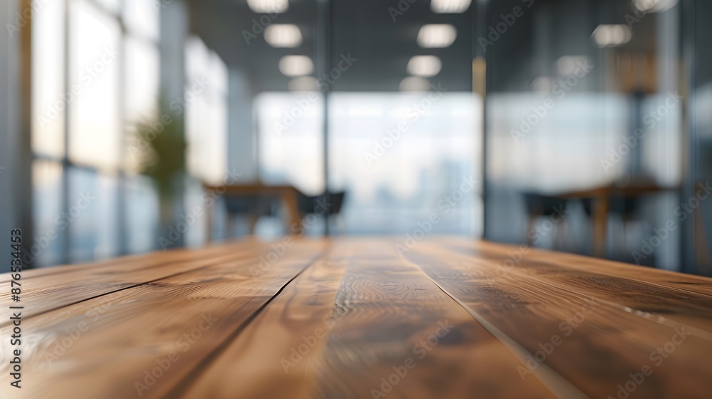 Wooden table on blur window glass wall in office room. Wooden table on blur window glass wall in office room.
