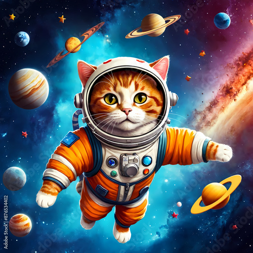 Astronaut Cat in Outer Space photo