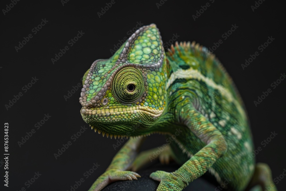 Obraz premium Full body view of Chameleon, in natural habitat, full body shot, full body View, isolated on black background
