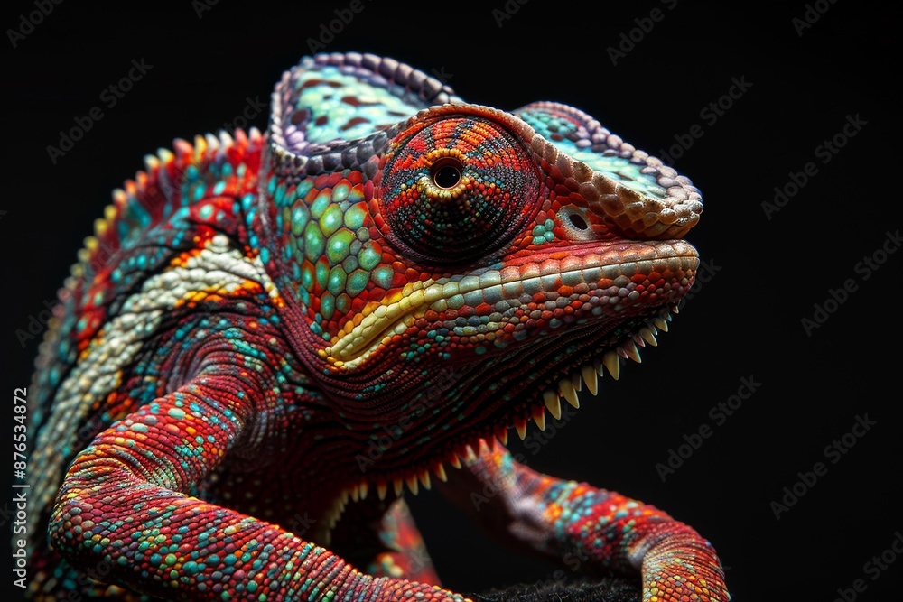 Full body view of Chameleon, isolated on dark background, full body shot, full body View, isolated on black background Full body view of Chameleon, isolated on dark background, full body shot, full body View, isolated on black background