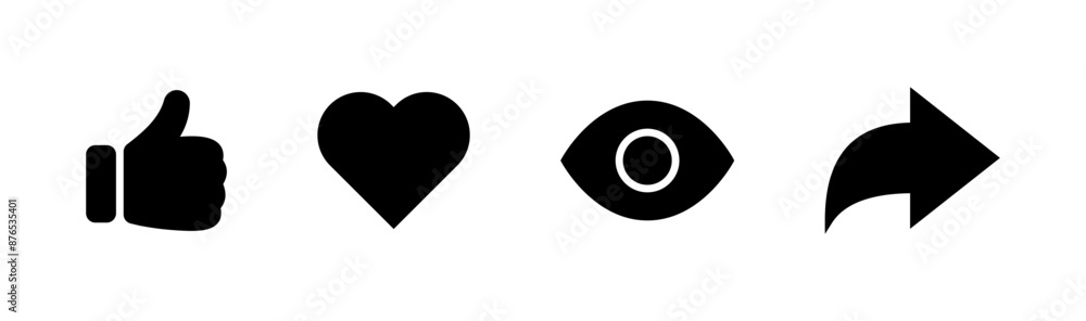 Like, comment, share icon button. social media notification icons set , heart love and thumb up icons , eye views icon - social network post reactions icon collection set. Vector illustration Like, comment, share icon button. social media notification icons set , heart love and thumb up icons , eye views icon - social network post reactions icon collection set. Vector illustration