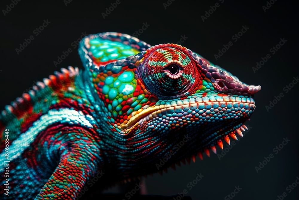 Mystic portrait of close up a Chameleon, full body view, isolated on black background Mystic portrait of close up a Chameleon, full body view, isolated on black background