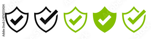 Shield check mark icon or security shield protection icon with tick symbol