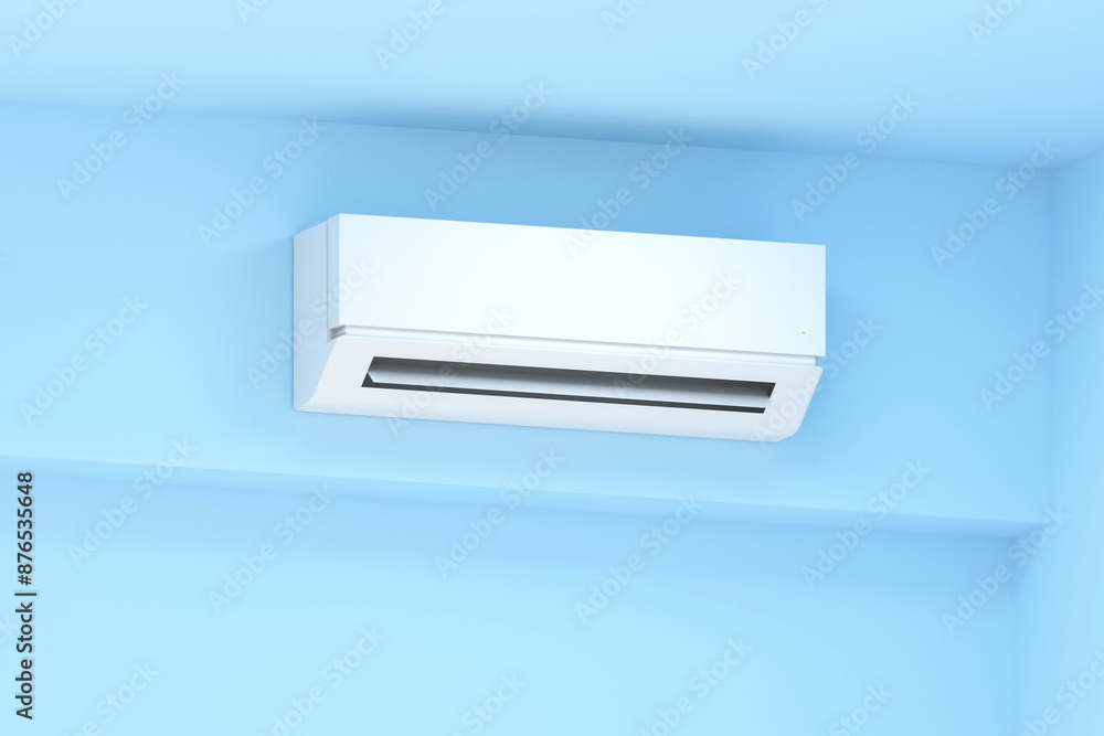 3D light blue room and air conditioner 3D light blue room and air conditioner