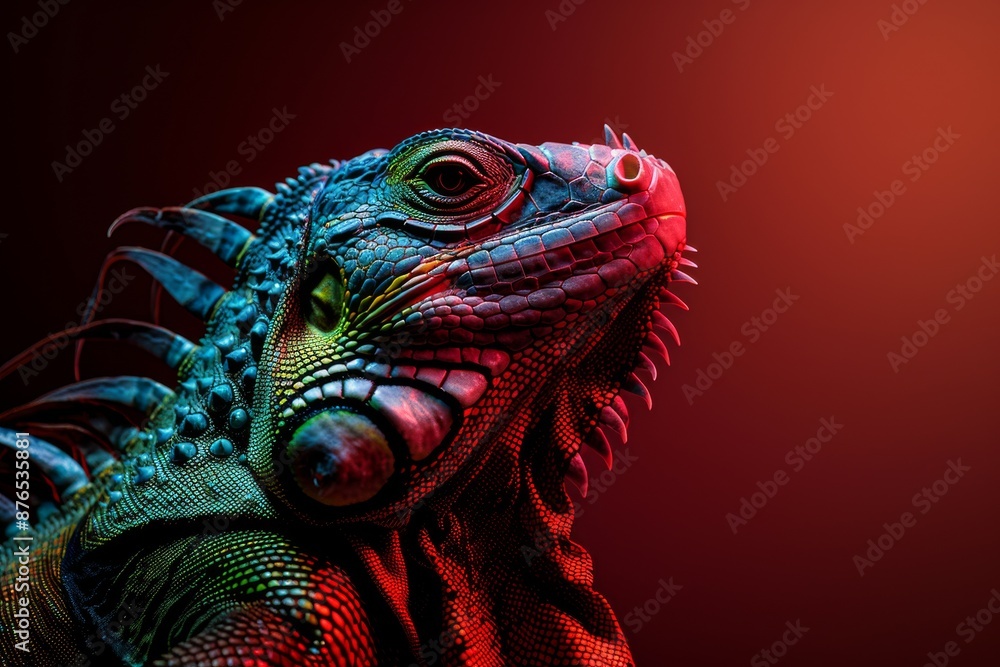 Fototapeta premium Mystic portrait of Iguana, copy space on right side, Headshot, Close-up View