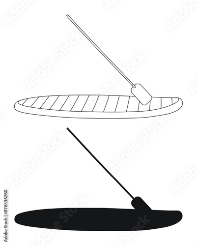 Image of SUP boards and paddles for surfers, sketch and silhouette