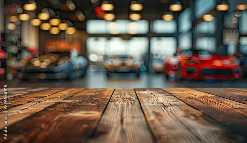 Wooden Tabletop in a Blurred Showroom Wooden Tabletop in a Blurred Showroom