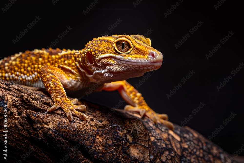 Full body view of Gecko, in natural habitat, full body shot, full body View, isolated on black background Full body view of Gecko, in natural habitat, full body shot, full body View, isolated on black background