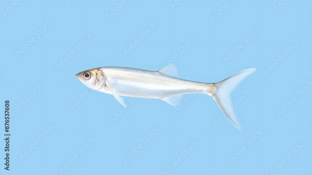 Naklejka premium A small silver fish with a blue background that is great for illustrating stories about the beauty of nature and the importance of conservation.
