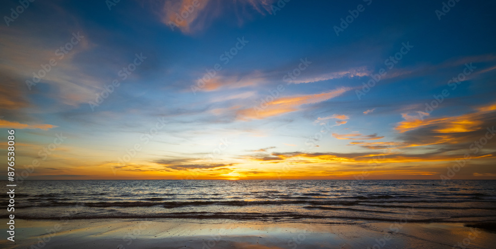 Fototapeta premium Landscape sunset look view horizon panorama summer sea beach nobody wind soft wave cool holiday calm sky cloud evening day time calm nature tropical beautiful ocean water travel island Thailand