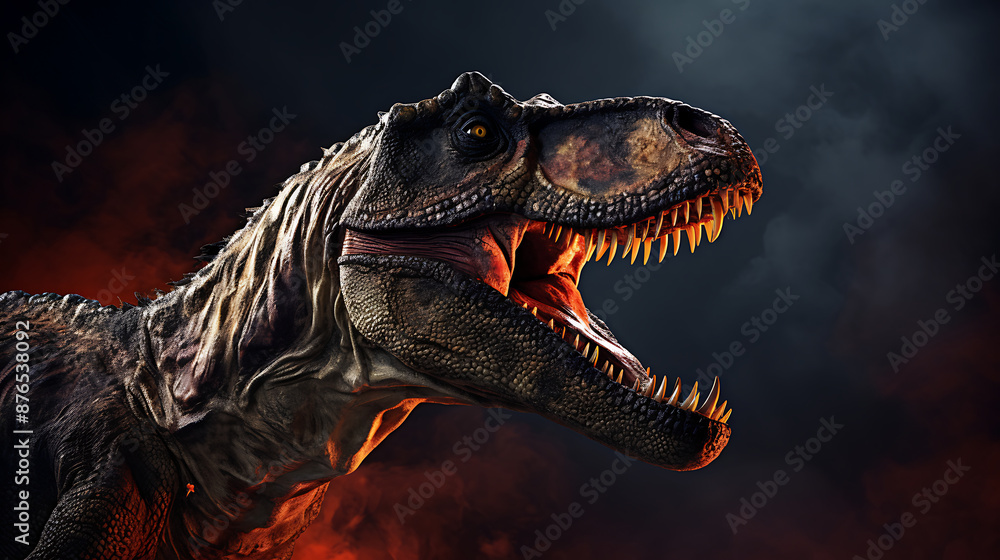 A terrifying Tyrannosaurus Rex roars in the midst of a fiery backdrop, showcasing the power and ferocity of the prehistoric era. A terrifying Tyrannosaurus Rex roars in the midst of a fiery backdrop, showcasing the power and ferocity of the prehistoric era.