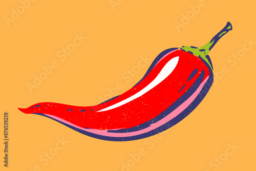 Vintage vector chilli pepper in hand drawing style. Spicy red chilli pepper.
