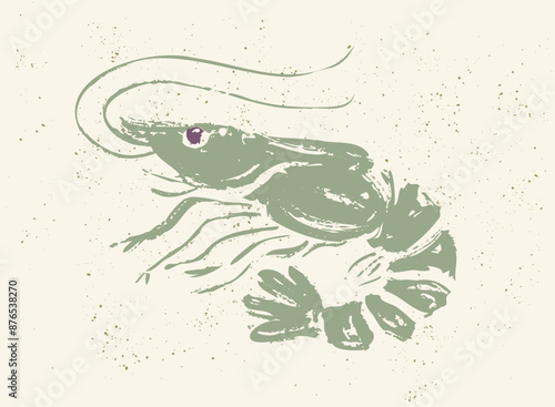 Vector icon of shrimp for Asian food. Vector illustration of shrimp in grunge ink style.