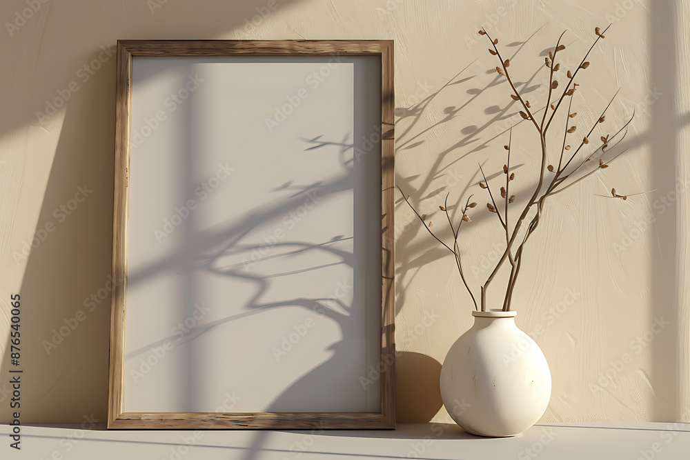 Minimalist wooden frame and white vase with dried branches evokes a sense of calm and serenity, perfect for a modern home decor aesthetic.
Minimalist wooden frame and white vase with dried branches evokes a sense of calm and serenity, perfect for a modern home decor aesthetic.
