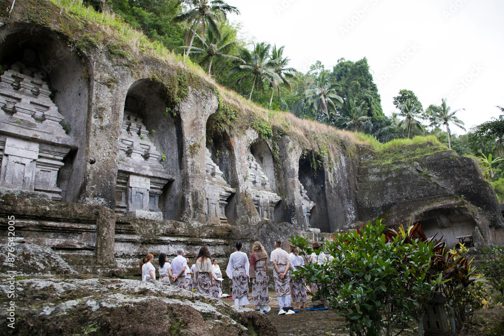 Beautiful view of Gunung Kawi Tampaksiring and ritual in Ubud, Bali Island, Indonesia