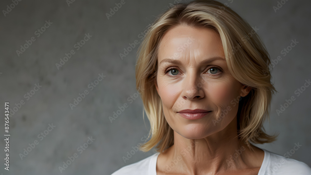 Close-up photo of a healthy aged woman's face with blonde hair and colorful eyes Close-up photo of a healthy aged woman's face with blonde hair and colorful eyes
