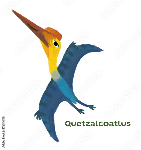 cartoon happy and funny colorful prehistoric dinosaur dino quetzalcoatlus isolated illustration for children photo