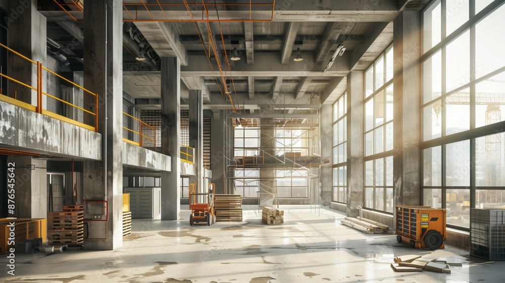 A modern, partially constructed building with exposed concrete and steel framework A modern, partially constructed building with exposed concrete and steel framework