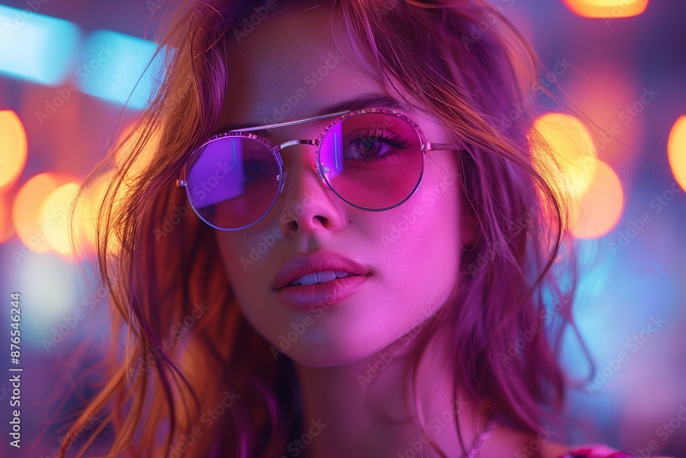 Vibrant Nightclub Portrait of Happy Girl Among Laser Lights Vibrant Nightclub Portrait of Happy Girl Among Laser Lights