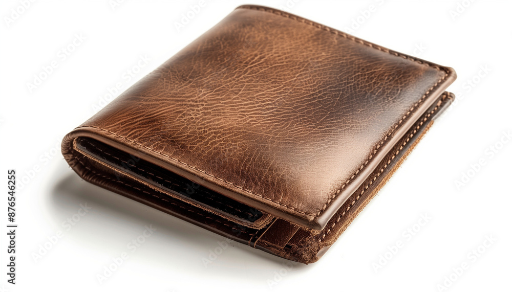 Brown leather wallet on white background classic men's accessory stylish and durable perfect for everyday use compact and elegant Brown leather wallet on white background classic men's accessory stylish and durable perfect for everyday use compact and elegant