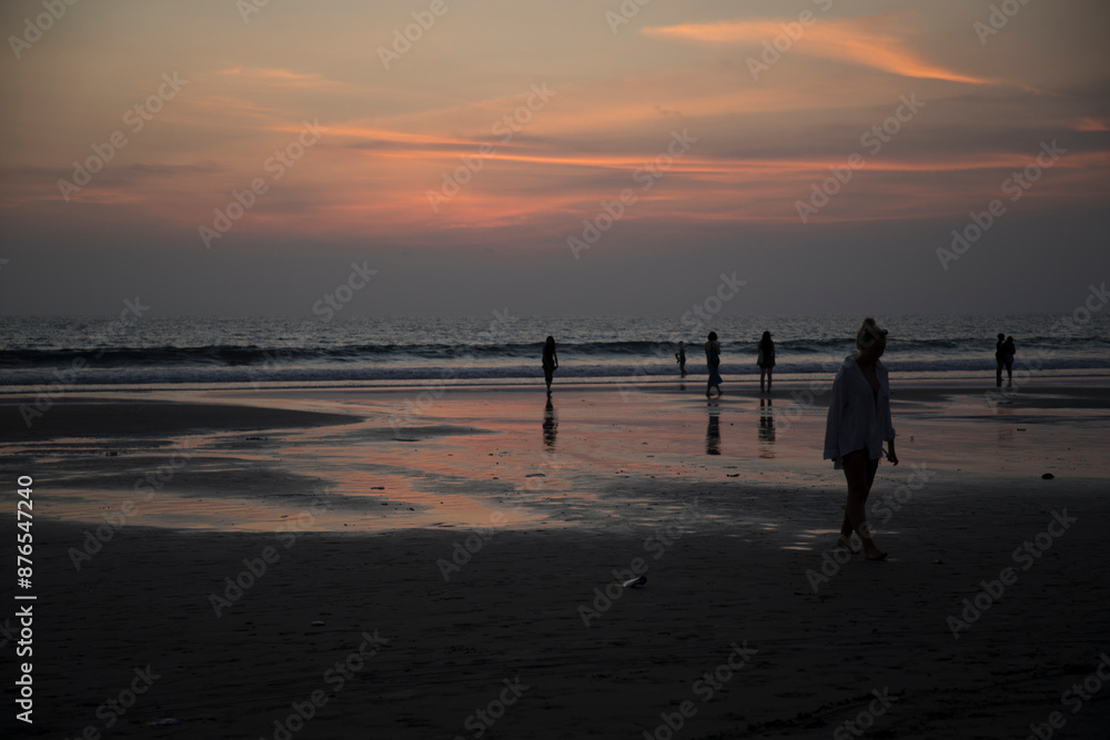Beautiful view of Seminyak beach at sunset in Bali, Indonesia