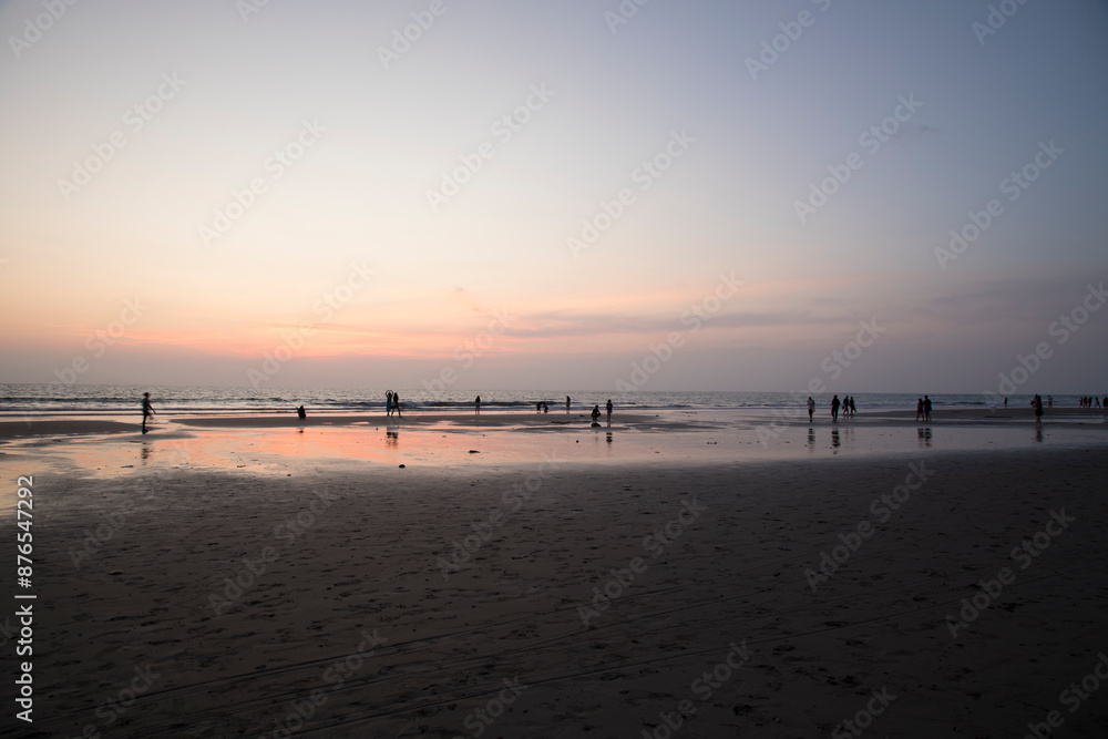 Beautiful view of Seminyak beach at sunset in Bali, Indonesia