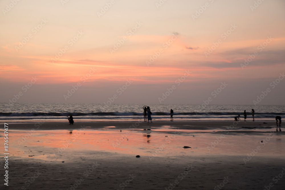 Beautiful view of Seminyak beach at sunset in Bali, Indonesia