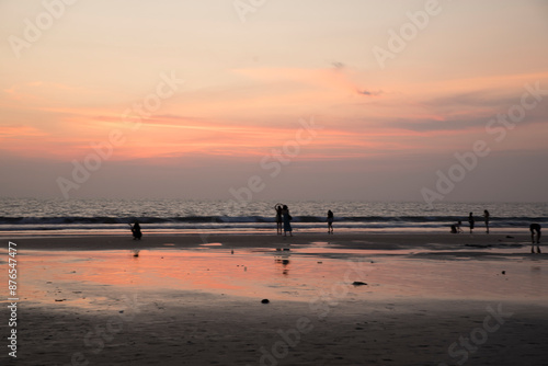 Beautiful view of Seminyak beach at sunset in Bali, Indonesia	
