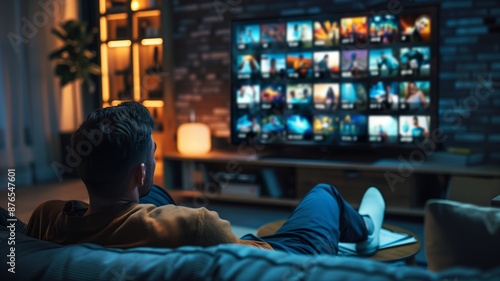 Man watching streaming service on a smart TV in a cozy living room