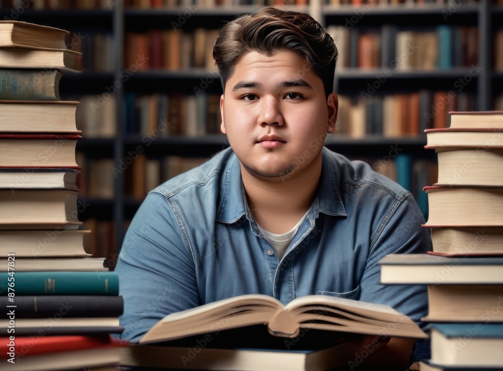 Overweight person in the library Overweight person in the library