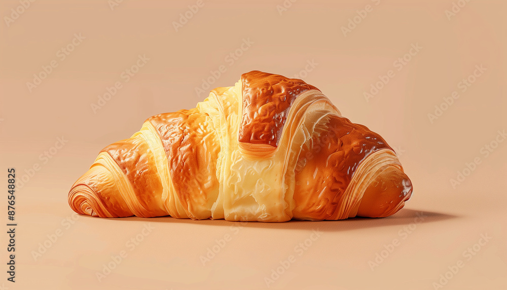 Freshly baked croissant on a beige background buttery and flaky delicious breakfast pastry golden and crispy Freshly baked croissant on a beige background buttery and flaky delicious breakfast pastry golden and crispy