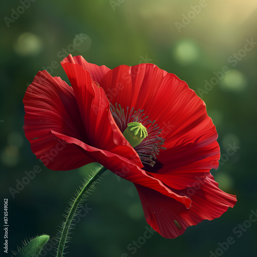 Close-up of a Red Poppy Flower Against a Blurred Green Background

