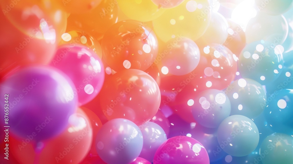 Vibrant Celebration: Colorful Balloons with Light Bokeh Effects Vibrant Celebration: Colorful Balloons with Light Bokeh Effects