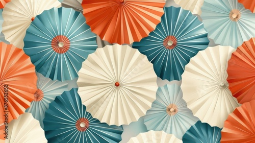 Vibrant Origami Fans: Orange, Teal, and Cream Décor