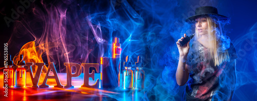 Vape logo. Woman vaper. Lad...