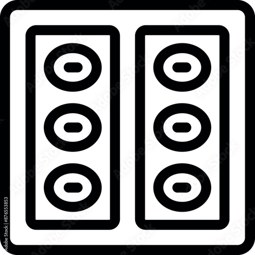 Line drawing of an electrical panel showing the power supply with six sockets