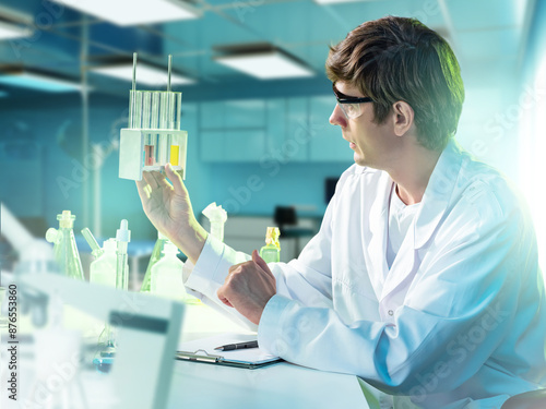 Man laboratory assistant. C...