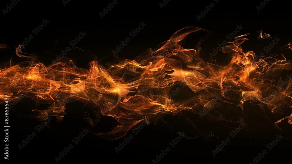 Fototapeta premium A dynamic image featuring vibrant, orange smoke trails twisting and curling against a dark backdrop. The bright, fiery colors and intricate shapes evoke a sense of energy and intensity