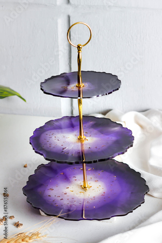 Elegant purple resin three-layer fruit plate photo